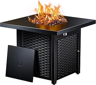 32 Inch Propane Fire Pit, CSA-Listed Outdoor Gas Fire Pits 50,000 BTU Steel Fire Pit Table with Lid, Add Warmth and Ambience to Gatherings and Parties On Patio Deck Garden, Black,CIFPT4B