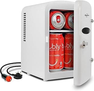 Koolatron Retro Mini Fridge For Bedrooms 4L Small 6 Can Table Top 12V Portable Cooler Refrigerator Quiet Mini Fridges For Skincare Food Drinks Kids Home Car & Travel White
