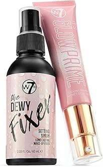 – W7 The Fixer Glow Set - Makeup Primer & Setting Spray Duo for Radiant, Dewy Finish - Golden Sheer Coverage, Lightweight & Non-Sticky