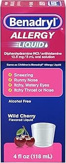 Allergy Medicine, Liquid Diphenhydramine HCl Antihistamines for Adults, Alcohol-Free, Hay Fever Allergy Relief for Sneezing, Runny Nose, Itchy & Watery Eyes, Wild Cherry 4 fl oz