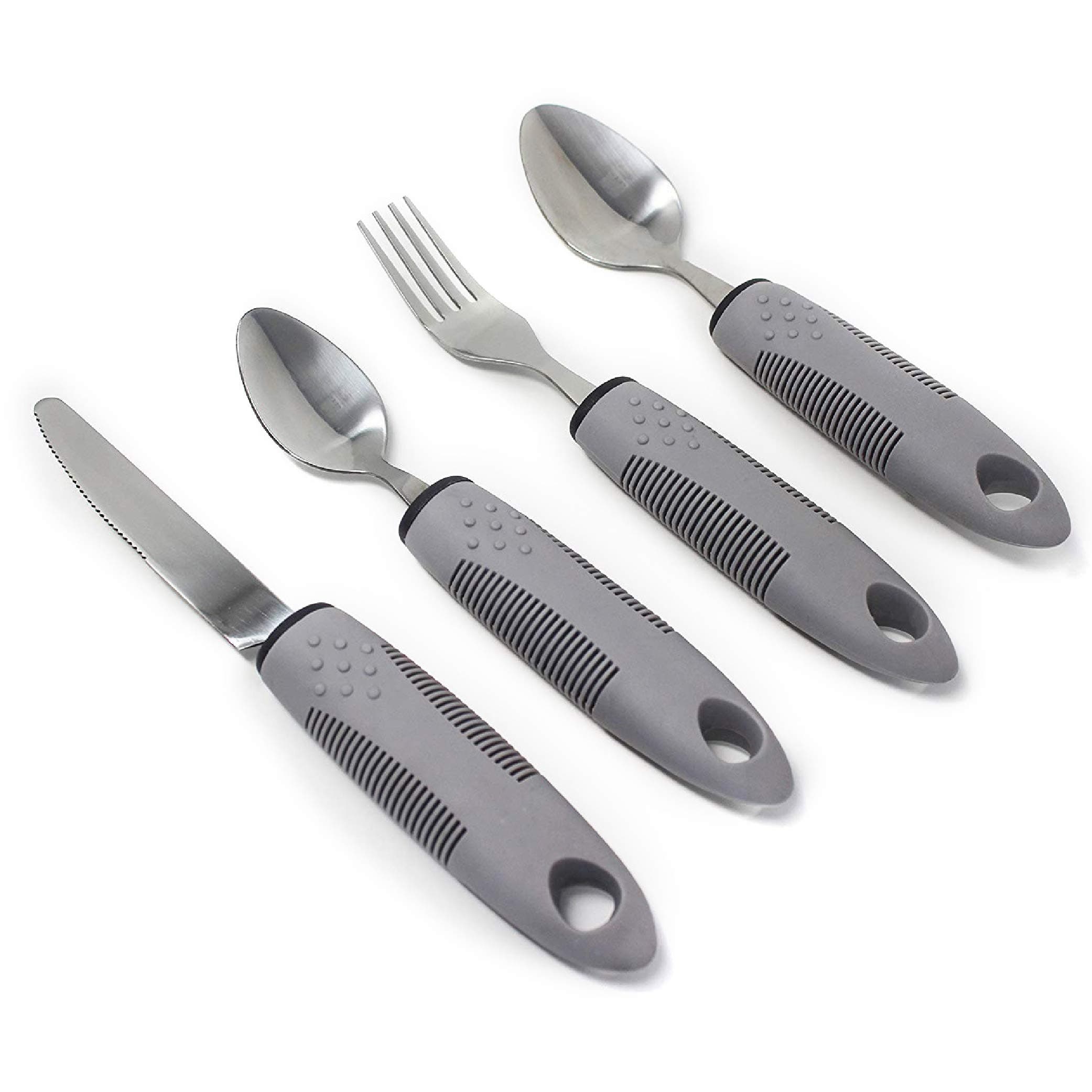 BodyHealt Easy Grip Adaptive Utensils - 4pcs Weighted Flatware for Elderly & Handicap. Weighted Utensils Set with Non-Slip Ribbed Handles for Arthritis, Parkinsons Aids & Stroke Recovery Equipment.