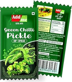 - Add Me Spicy hot Green Chilli Pickle achar 12gm sachet pouch chotu traveller pack (Pack of 48) 576 gm
