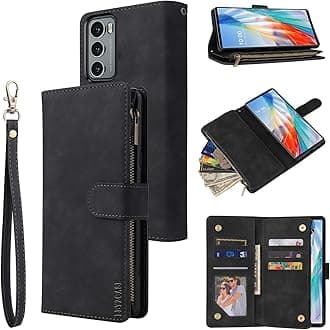 LBYZCASE Phone Case for LG Wing 5G(2020),LG Wing Wallet Case,Luxury Folio Flip Leather Cover[Zipper Pocket][Wrist Strap][Kickstand ][Magnetic Closure] for LG Wing (Black)