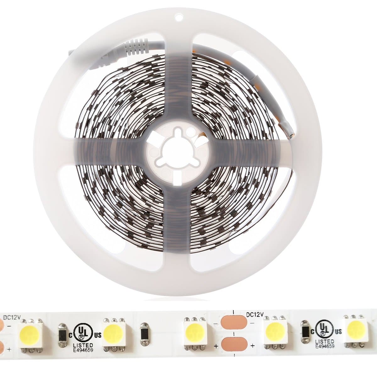 Led Light Strip UL Listed Flexible Lights, DC12V 16.4ft 5M/300 Units DIY Decoration Lamps, SMD5050 Warm White 3000K,White 6000K-Customizable (IP65 Warm White)