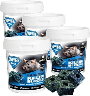 Rat Mouse Block Bait Block Tub Rat Poisoning Bait Rodent Control Single Feed Mice Killing Sachets for Home & Garden Treatment (4 x Sapphire Tub 300g only)