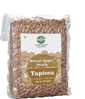 Tea Planet Tapioca Pearls – Brown Sugar Flavored Boba – 500g | Instant-Ready Chewy Pearls for Bubble Tea, Milk Tea, Smoothies, Mocktails, Ice Cream & Desserts | Vegan-Friendly, Non-GMO & Easy to Prepare at Home or Café Use (500gms, Brown Sugar)