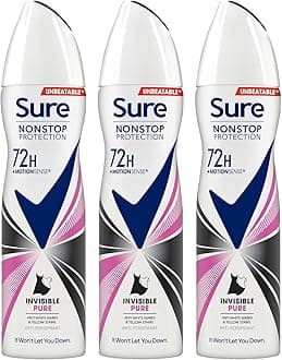 SureAntiperspirant 72H Nonstop Sweat and Odour Protection Alcohol-Free Body Spray Anti-White Marks with Fresh and Clean Multi Fragrance Deodorant for Women, 150ml Pack of 3(Invisible Pure)