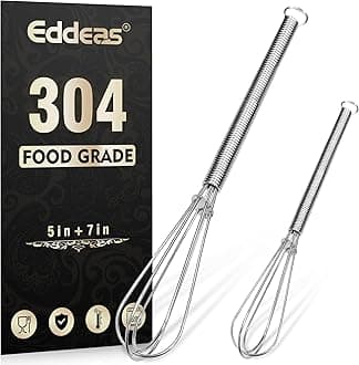 Eddeas Mini whisk, Small Whisk 2 Pieces, 5in and 7in 304 Stainless steel Wire Whisk for Whisking, Beating, Mixing Sauces, Blending Ingredients
