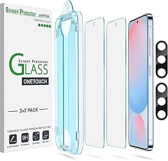 amFilm Auto-Alignment OneTouch for Samsung Galaxy S24 FE 6.7'' Screen Protector + Camera Lens Protector,Tempered Glass,30 seconds Installation, Bubble Free, Case Friendly, Anti-Scratch [2+2 Pack]