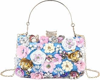Lanpet Women Clutches Flower Evening Handbag Chain Strap Shoulder Bag, Style 2 Blue