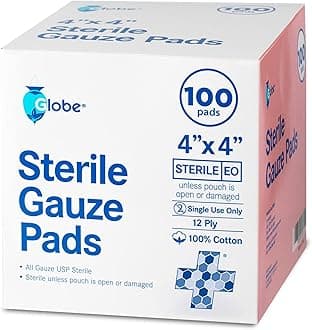 Globe4’’ x 4" Advanced Sterile Gauze Pads for Wound Dressing| 100-Pack, Individually Packed | 12-Ply Cotton & Highly Absorbent| Advanced Gauze Sponge-Pads for Wound Care & Home First Aid Kits (4 x 4)