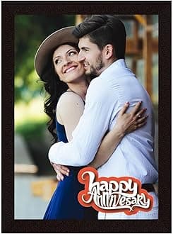 ArtX Customized Canvas Rectangular Wood Wall Mount Photo Frames 33 x 25 Cm With Photo Upload (Anniversary), Black