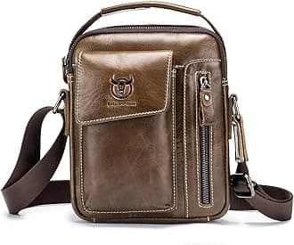 BULLCAPTAINBULL CAPTAIN Mens Shoulder Bag Vintage Fashion Genuine Leather Cross Body Satchel Bag For Business Casual Travel Brown
