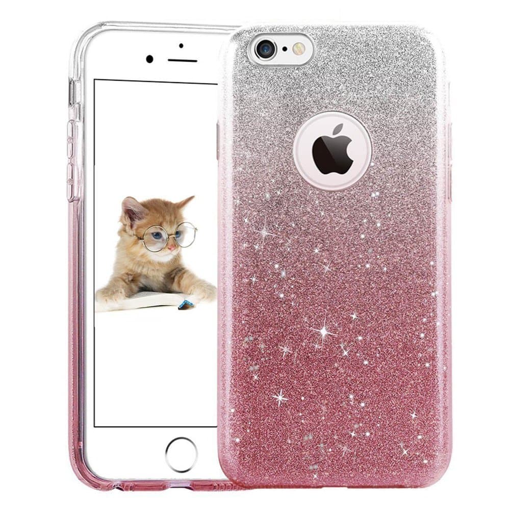 uiano iPhone 7 Case 4.7", Sparkling Premium [3 in 1 Layers Protection] Hybrid Glitter Bling Bling TPU phone Case Cover For iPhone 7 (Silver Pink)