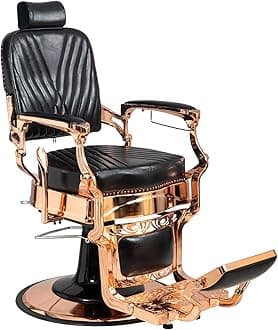 Winado Heavy Duty Vintage Recline Barber Chair Hydraulic with Headrest, Supports up to 700lbs & 360° Rotatable, Professional Salon Beauty Spa Shampoo Equipment (Rose Gold - Square Twill Backrest)