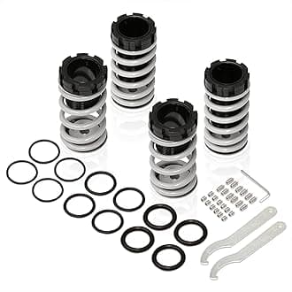 AJP Distributors Height Adjustable Suspension Steel Lowering Spring Coilover Aluminum Scaled Sleeves Kit Silver Black Compatible/Replacement For Eclipse Sentra Corolla 89 90 91 92 93 94 95 96 97 98 99