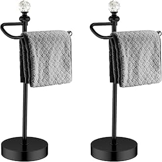 Bath Hand Towel Holder Stand, 2 Pack Stainless Steel Black Towel Rack Hand Holder for Bathroom, Small Countertop Free Standing Hand Towel Rack with Heavy Base (Matte Black, 2 Pack)