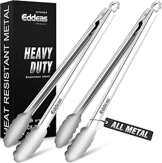 Grill Tongs, 600 Degrees Heat Resistant 17 Inch Extra Long BBQ Tongs, All Metal Kitchen tongs, Heavy Duty Stainless Steel Locking Tongs for Cooking, Grilling, Barbecue/BBQ, Buffet, 2 Pack