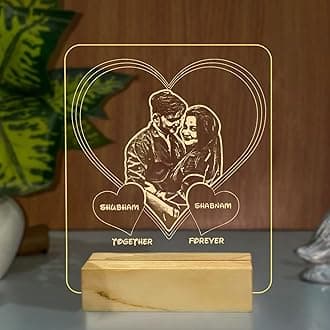 Personalized led Night lamp Customized with Photo and Name Gift for Anniversary Birthday (Warm White Light)