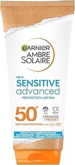 Ambre Solaire Sun Cream Face SPF 50+ Sensitive Advanced Sunscreen Body, High Protect, Water Resistant, Non-Greasy, Hypoallergenic, Fragrance-Free, UVA UVB Protect with Ceramide, 175ml