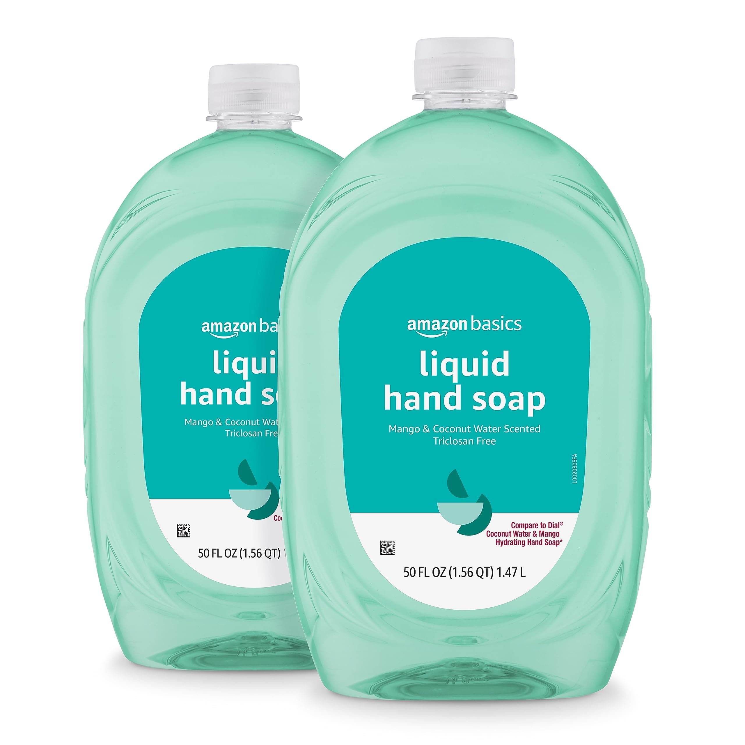 Amazon Basics Liquid Hand Soap Refill, Mango & Coconut Water Scent, Dermatologist Tested, pH Balanced, Triclosan-Free, Paraben-Free, 50 Fl Oz (Pack of 2)