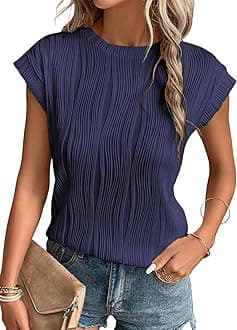 Womens Short Sleeve Textured Tops Crewneck Knit Solid Loose Casual Basic T Shirts Tee Blouses