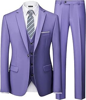 MrSure Men’s 3 Piece Suit Blazer, Slim Fit Tux with One Button, Jacket Vest Pants & Tie Set for Party, Wedding and Business