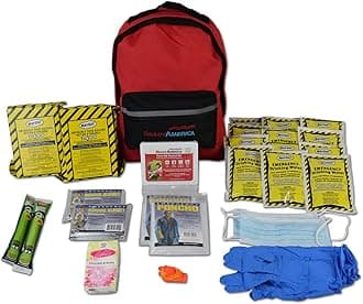 70280 72 Hour Emergency Kit, 2-Person, 3-Day Backpack, Includes First Aid Kit, Survival Blanket, Portable Preparedness Go-Bag for Camping, Car, Earthquake, Travel, Hiking, and Hunting, Red