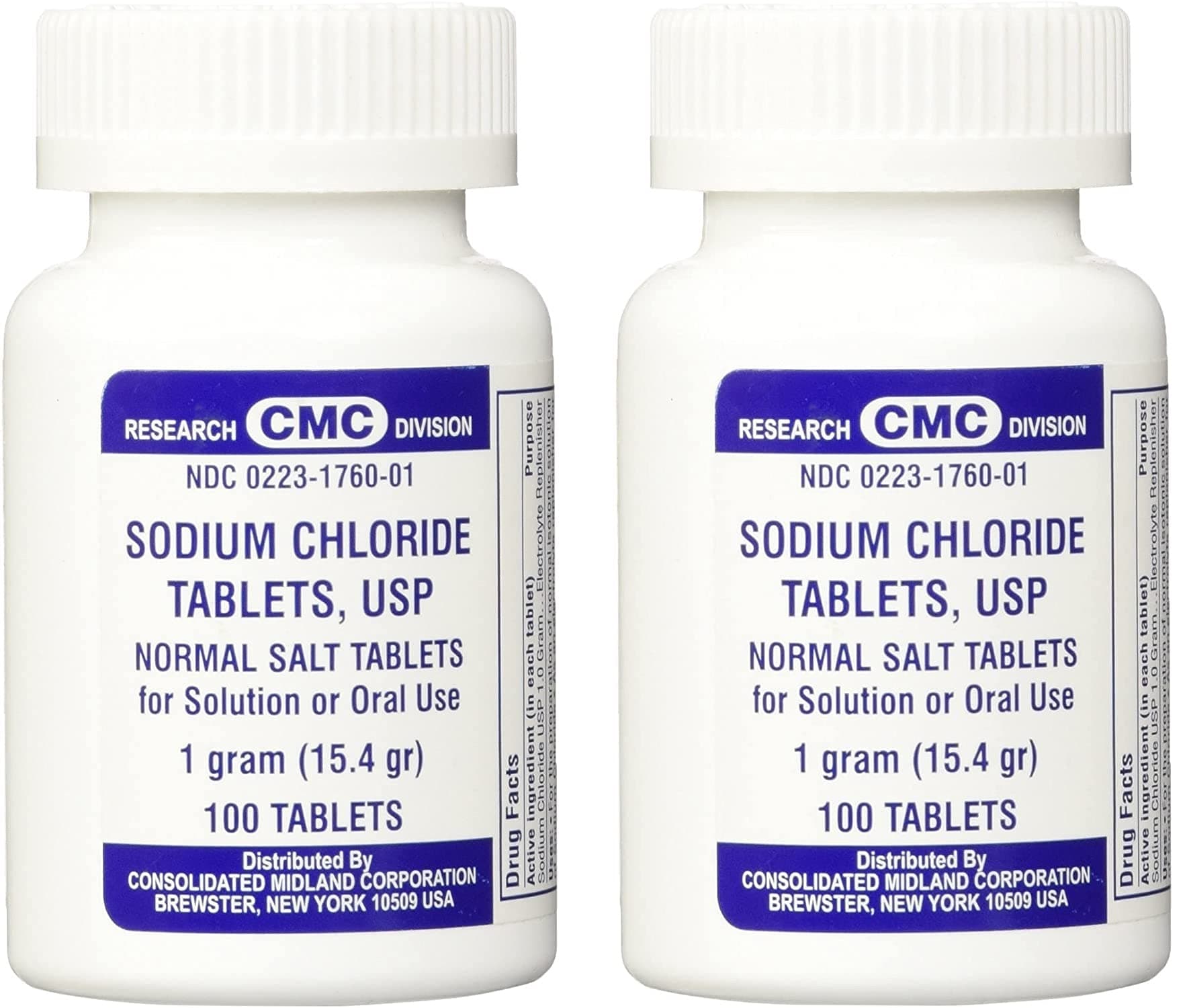 Sodium Chloride Tablets 1 Gm, USP Normal Salt Tablets - 100 Tablets, 2 Count