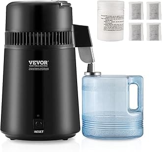 VEVOR Water Distiller, 4L 1.05 Gallon Pure Water Purifier Filter for Home Countertop, 750W Distilled Water Maker, Stainless Steel Interior Distiller Water Making Machine to Make Clean Water, Black