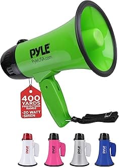 Pyle Portable Megaphone Speaker Siren Bullhorn - Compact and Battery Operated with 20 Watt Power, Microphone, 2 Modes, PA Sound and Foldable Handle for Cheerleading and Police Use PMP22GR,Green