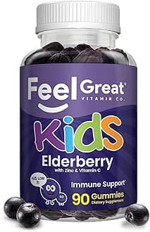 Feel Great Vitamin Co. Elderberry Gummies for Kids | Immune Support | Natural Antioxidant Immune Booster | with Vitamin C and Zinc | Gluten Free & Vegetarian | 90 Gummies