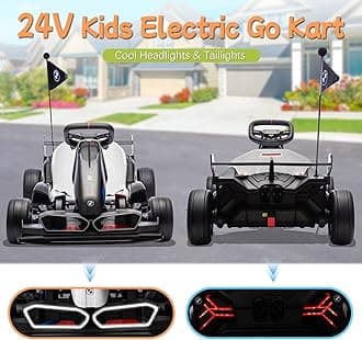 HyperMoto 24V Electric Go Kart for Kids, Licensed BMW Battery Powered Drift Racing Go Kart, 7.5 MPH Drift Kart with 400W Powerful Motor, Kids Race Pedal Go Karting Car w/Adjustable Seat, Black