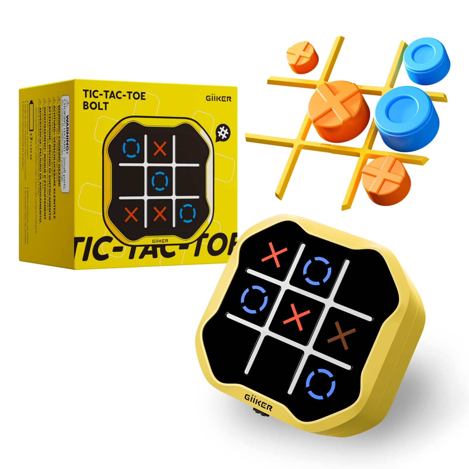 GiiKER Tic Tac Toe Bolt Game, Original 3-in-1 Handheld Games, Portable Travel Games for Car Ride, Toys Gift Idea for Kids and Adults, Stocking Stuffers Birthday Gifts for Boys Girls - Yellow