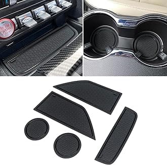 Fits for Ford Mustang Accessories 2015-2020 2021 2022 2023 Custom Cup Holder Insert, Center Console Liner Organizer Door Pocket Mats Pad (5Pcs Set, Black Trim)