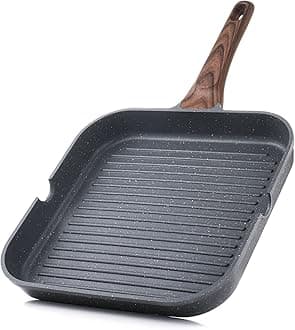 SENSARTE Nonstick Grill Pan for Stove Tops, Versatile Griddle Pan with Pour Spouts, Square Grill Pan for Big Cooking Surface, Durable Grill Skillet for Indoor & Outdoor Grilling. PFOA Free, 11 Inch