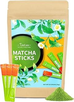 TeeLux Matcha Green Tea Powder, Premium First Harvest Culinary Grade Matcha Single Serve Packets, Unsweetened Matcha Powder Travel Stick Packs, 25 Count