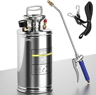 1.5 Gallon Hand Pump Sprayer, 304 Stainless Steel Garden Chemical Sprayer with Pressure Gauge, Adjustable Nozzle, 16" Sprayer Wand, 3.3ft Hose & Safety Valve