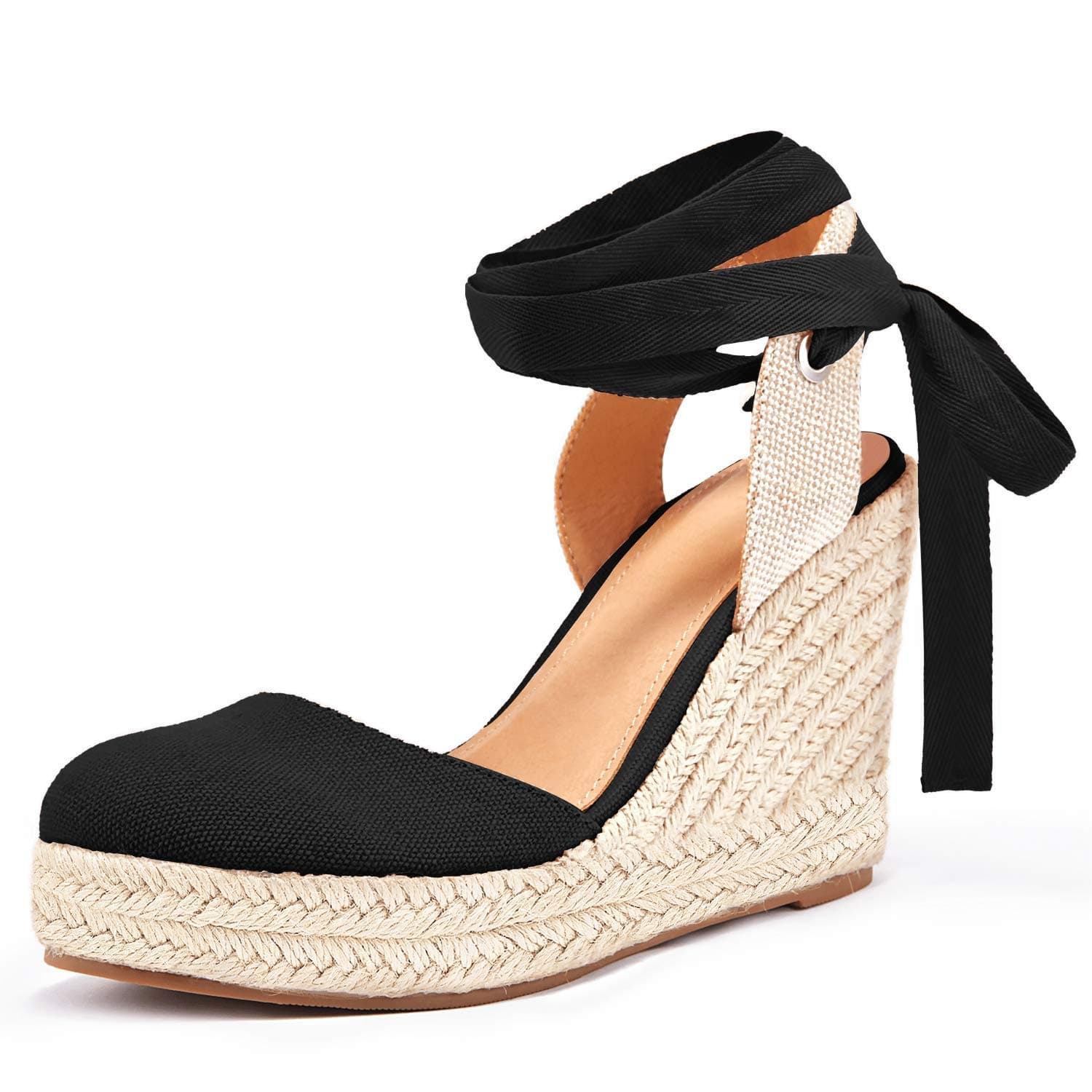 Womens Espadrilles Wedge Sandals Platform Closed Toe Ankle Strap Lace Up Summer Shoes