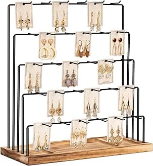 DGWJSU Earring Display Stands for Selling, Earring Rack Display Holder Stand, Jewelry Display for Selling Earring Cards, Bracelets, Hair Accessories, Rings, Necklaces (Rustic Brown, Common Size)