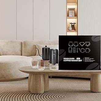 SuperCook Pour Over Coffee Maker Kit with Kettle, Electric Grinder, Ideal for Professionals, Black, 32oz (946ml) Capacity