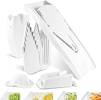 Börner Vegetable Slicer V1 • Professional Set • V Slicer with 4 Inserts, Fruit Holder, Docking Station & Box • Adjustable for Slices, Strips & Cubes • White