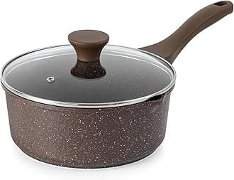 SENSARTE Saucepan Nonstick with Double Spout 3.0 Quarts Granite Coating Sauce Pot with Lid Medium Kitchen Cooking Pot, Induction Comptable, Free of Intentionally Added PFOA
