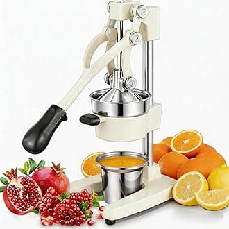 Commercial Heavy Duty Cast Iron Hand Press Manual Orange Citrus Lemon Lime Grapefruit Pomegranate Fruit Juice Squeezer Machine with Stainless Steel Cup White