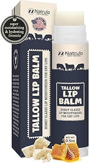 Beef Tallow Lip Balm – Natural Tallow Beeswax Chapstick – Hydrating Moisturizer Grass Fed Bison Tallow Balm Lip Care – Soothes Chapped, Dry Lips, Sensitive Skin – Long Lasting & Vitamin Rich USA-Made
