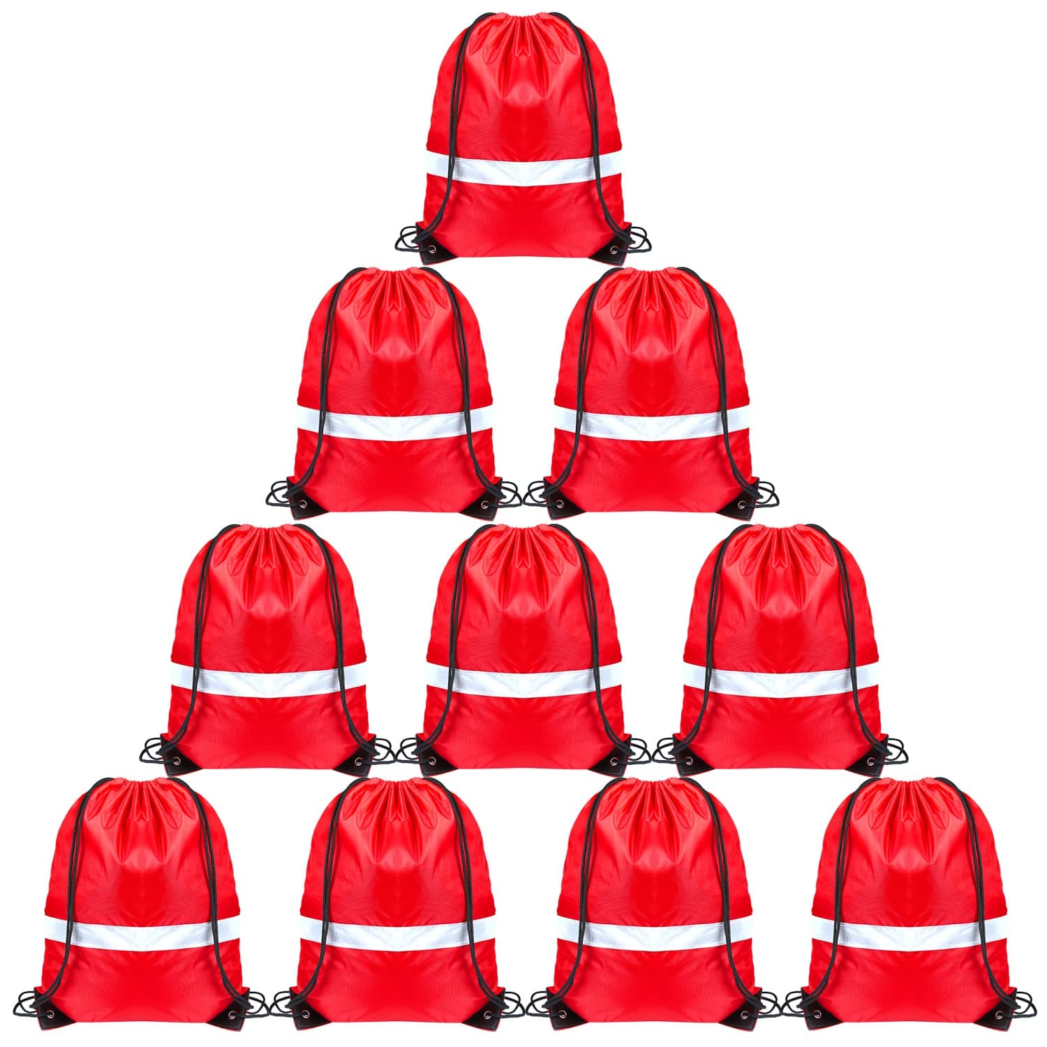 GoodtoUDrawstring Backpack Bags 10 Pcs Reflective Sack Backpack Gym Cinch Bag Red Nylon Drawstring Bag Bulk