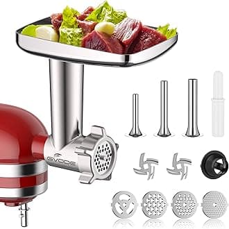 Metal Food Grinder Attachment for KitchenAid Stand Mixers, Meat Grinder for Kitchen Aid Included 3 Sausage Stuffer Tubes, 4 Grinding Plates, 2 Grinding Blades, Kubbe Meat Processor Accessories
