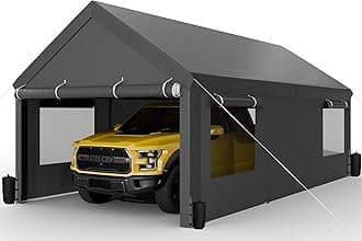 JAMFLY Carport, 10x20 ft Heavy Duty Carport with Roll-up Windows, Portable Garage with Removable Sidewalls & Doors, Car Canopy with Sandbags and All-Season Tarp for Car Boat Truck Motorcycle