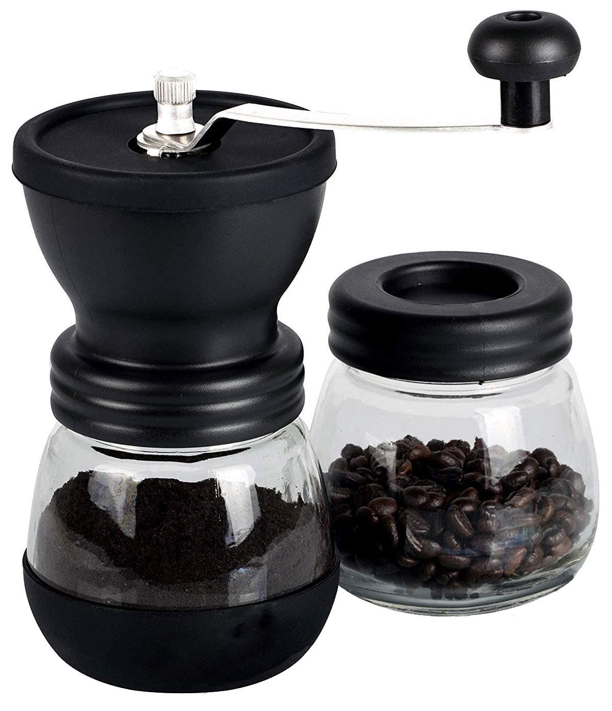 Manual Coffee Grinder with Ceramic Burrs,Coffee container capacity:12 oz(350 ml), Black, with Stainless Steel Handle and Silicon Cove
