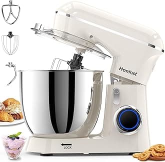 Honinst Stand Mixer, 6.5QT 10-Speed Tilt-Head Electric Stand Mixer, 3-In-1 Kitchen Mixer with Bowl, Dough Hook, Whisk and Beater, Food Mixer for Baking, Cake and Most Home Cooks, Beige
